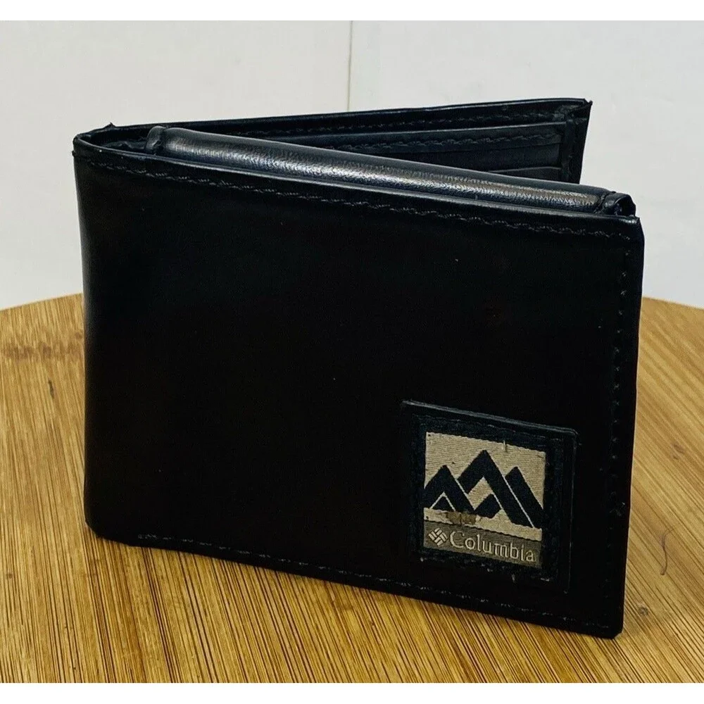 Vintage Columbia Mens Folded Leather Wallet Black 4.5”x3.5”